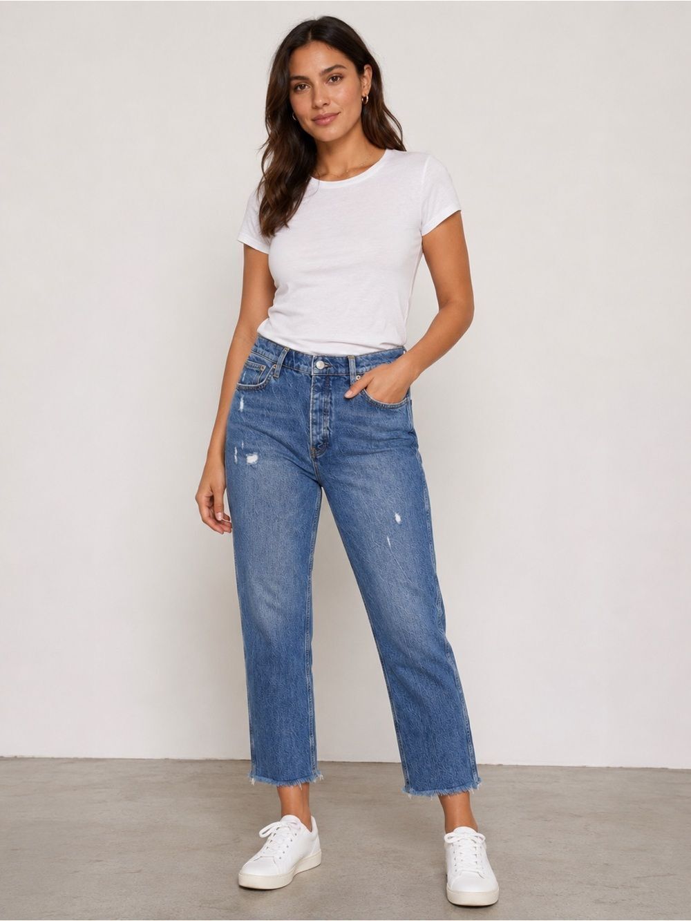 DSTLD Relaxed RLXD Straight Medium Wash Jeans NWT Size 32 Regular Raw Hem